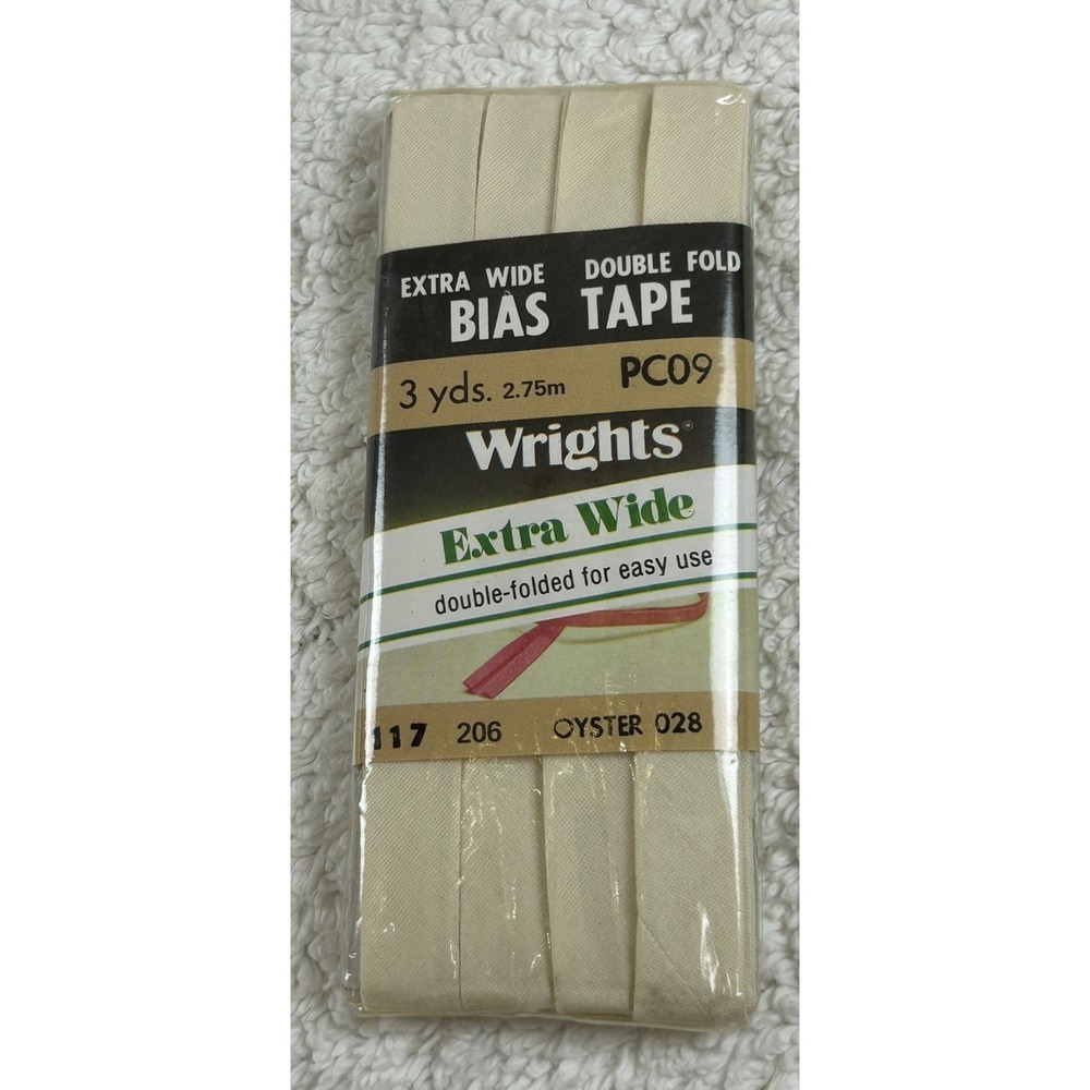 NOS 1986 Wrights Extra Wide Double Fold Bias Tape OYSTER 028 - 117 206 - 3 Yds